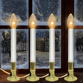 4 Pack Electric Window Candle Lamp with Gold Plated Base, Christmas Window Candles with On/Off Switch, C26 Light Bulb, E12 Base, Window Candles Plug in and Ready to Use for Holiday Wedding Party Decor