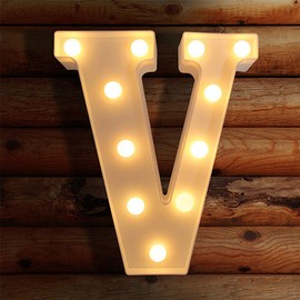 VITI - Letras con luces LED iluminadas para luz nocturna, decoración de pared, boda/fiesta de cumpleaños, Navidad, funciona con pilas (V)