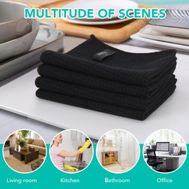 VIVOTE Microfibre Cloths Barista Cloth Black Waffle Cloth Dish Cloth Washable Dish Cloth for Kitchen Thick Household Cleaning Cloth Lint Free 30 cm x 30 cm Pack of 4