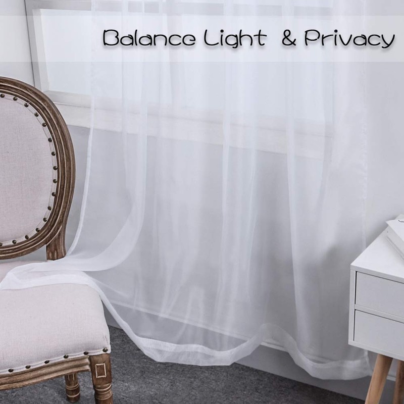 HUTO 2 Panels Small White Sheer Curtains 45 inches Long
