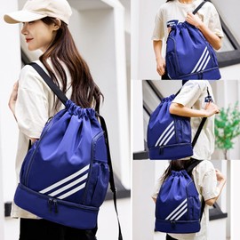 Mochila Deportiva con Cordón, Bolsas de Cuerdas para El Gimnasio, Compartimento para Zapatos y Bolsillo a Prueba de Humedad, Mochila de Cordón, Adecuada para Fitness y Natación (Azul)