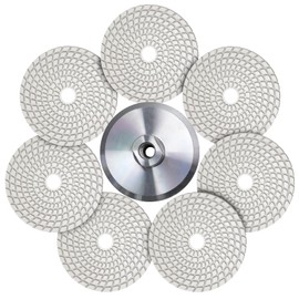 NINEROARS 7 Pcs 4 Inch Wet Diamond Polishing Pads for Granite Marble Artificial Stone Sanding Disc Polisher Pads for Angle Grinder Aluminum Backer pad Included