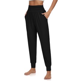 UEU Women's Plus Size High Waisted Yoga Joggers Pants 2XL Loose Fitting Workout Casual Lounge Sweat Pants Nice Material with Pockets(Black,XXL)