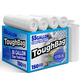 ToughBag 55 Gallon Clear Trash Bags Heavy Duty (150 COUNT) – Large Clear Trash Bags 55-60 Gallon Heavy Duty, Lawn and Leaf Trash Can Liners - Made in USA