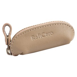 RafiCaro Small Coin Case, Genuine Leather, Key Chain, Small, Mini, Coin Purse, Compact, Italian Leather, Greige