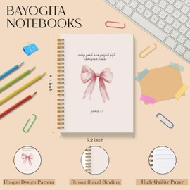 BAYOGITA Pink Christian Notebook - Pink Bow Christian Journal, Pink Bible Verse Spiral Notebooks, Coquette Preppy School Supplies Notebooks, Preppy Christian Gifts, Coworker Gifts, 5.5x8.3 Inches