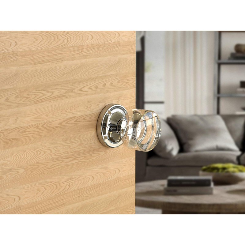 (5 Pack) Privacy Round Crystal Door Knobs Chrome Round Rosette