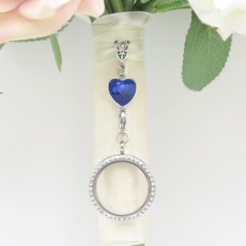 IDLAN Wedding Bouquet Locket Charm Rhinestone Photo Charm Memorial Bride Pendant Memorial Photo Keepsake Something blue (Round-F-Locket)