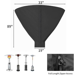WONEWTH Patio Heater Covers with Zipper and Storage Bag, Outdoor Waterproof Dustproof Heater Cover (89"H x 33"D x 19"B)
