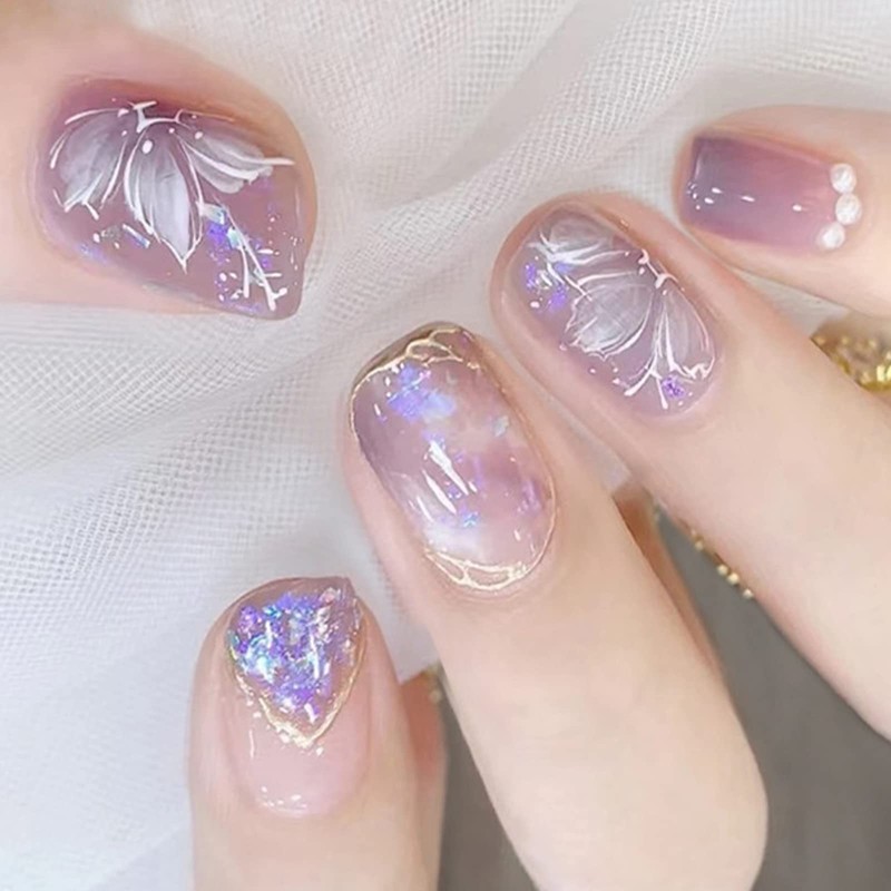 HAPVITAL 24-Piece Set, Nail Tips, Short, Spring and Summer Trend,