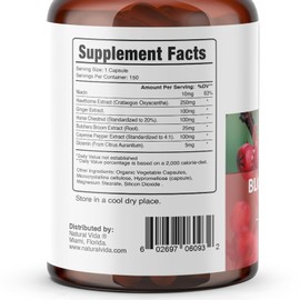 Natural Vida Blood Circulation 600mg Supplement - 300 Capsules - with Hawthorne, Ginger, Horse Chestnut, Butchers Broom, Cayenne, Diosmin