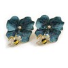 Large Enamel Flower with Bee Motif Stud Earrings in Gold