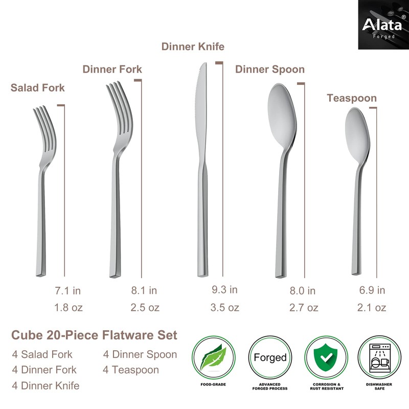 Alata Cube 20-Piece Forged Stainless Steel Flatware Set Cutlery Set,Silverware