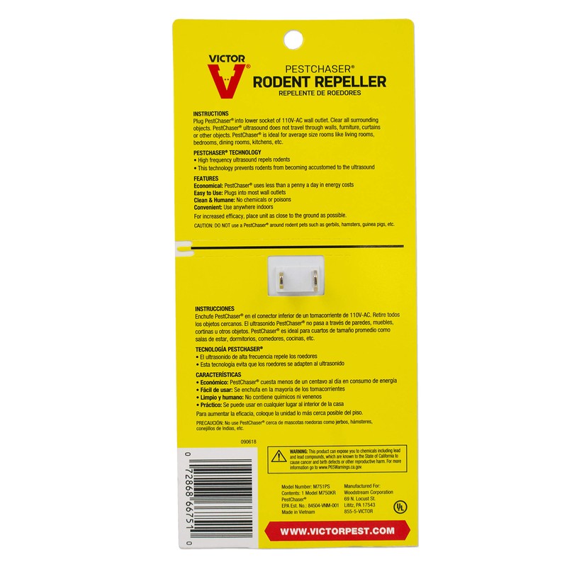 Victor M751PS 1 Unit Pestchaser Rodent Repellent w/Nightlight & Extra