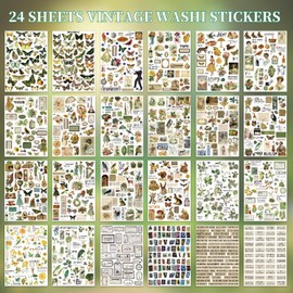 Juego de 800 pegatinas para álbumes de recortes, vintage, pegatinas washi, accesorios para álbumes de recortes, álbum de fotos, diario, 24 hojas, color verde