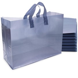 Prime Line Packaging 16x6x12 100 Pack Blue Gift Bags, Large Frosted Navy Plastic Bags with Handles, Shopping Bags for Small Business, Boutique, Bulk