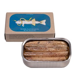 JOSE Gourmet Canned Mackerel Fillets in Olive Oil by Jose Gourmet, Wild Caught Portuguese Mackerel, Tinned Fish in Olive Oil, High Protein Sustainable Seafood Snacks, Omega 3, Fair Trade, 125g Can