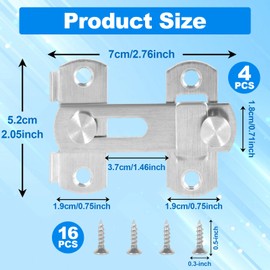 4Pcs Stainless Steel Flip Latch with Screws, 90 Degree Flip Latch Safety Door Bolt, Sliding Door Latch Lock Hardware, Thicker Flip Garden Gate Locks, Flip Sliding Barn Door Latch for Windows Cabinets