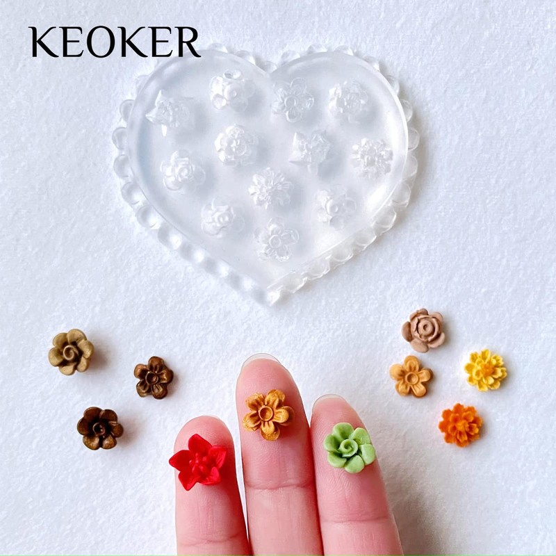 KEOKER Flower Polymer Clay Molds - 4 Pcs Daisy Miniature