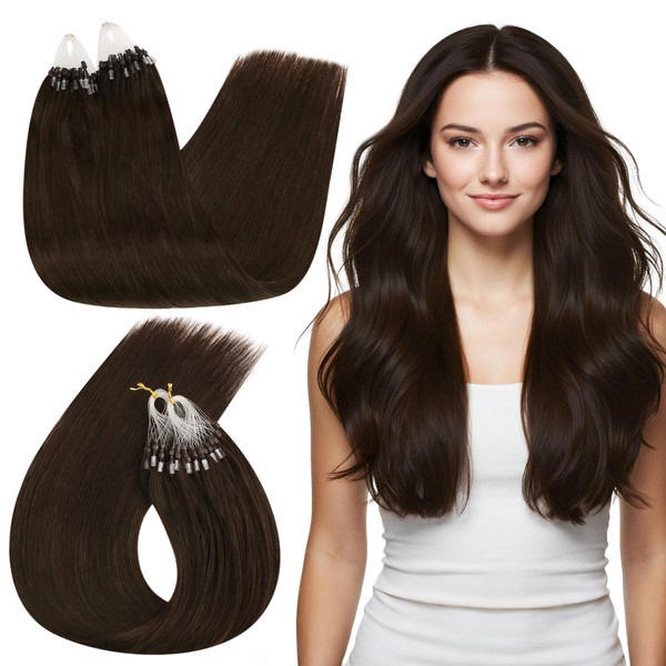 Ugeat Dark Brown Micro Bead Hair Extensions Medium Length 18