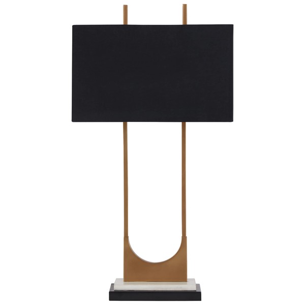 Signature Design by Ashley Malana 33" Contemporary Metal Table Lamp with Marble Base, Black & Brass