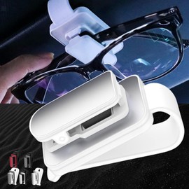 Gummia Glasses Holder for Car Sun Visor, Universal Sunglasses Holder for Car Visor Accessories, Ticket Cards Clip (White Silver)