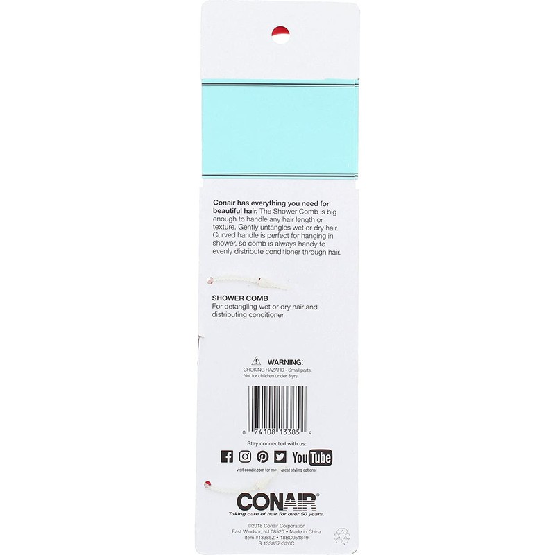 Conair Earth-Friendly Planet Upcycled Detangling Shower Comb with Hook, Mint