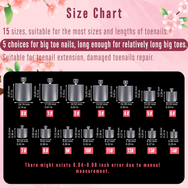 NOVO OVO Sharp Square Toenails for Gluing, Artificial Toe Nail