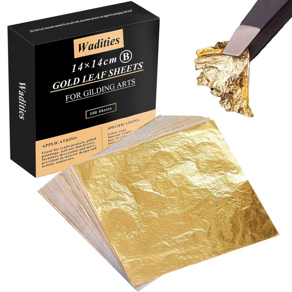 Wadities 100pcs Imitation Gold Leaf Sheets, 14 x 14 cm