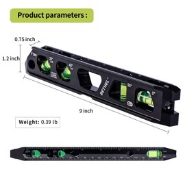 BETHEL Torpedo Level, Magnetic Conduit Level with 4 Vials, V-Groove and Magnet Track,Aluminum Alloy Construction, High Viz Black (9 inch)
