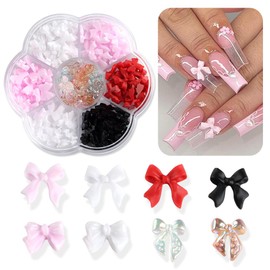 3D Colorful Bow Nail Charms, Pink White Red Black Aurora Bowknot Resin Ribbon for Acrylic Nails, Cute Nail Jewels DIY Crafts Nail Art Decoration Accessories…