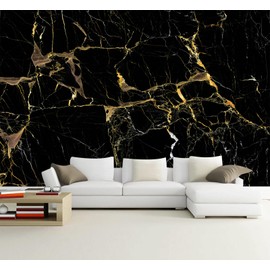 WFBHUA - Black Golden Marble Wallpaper Abstract Stone Texture Wall Mural Living Room Bedroom Office (Not Peel and Stick)