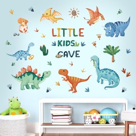 decalmile Watercolor Dinosaur Wall Decals Dino Tropical Plants Wall Stickers Baby Boy Kid Bedroom Playroom Wall Decor