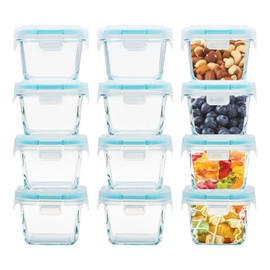 SOACOAKO 12 Pack, 6oz Small Glass Containers with Lids, Reusable, Airtight, Leakproof Mini Food Storage Containers
