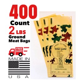 Bunzl CAMO PRINT WILD GAME GROUND MEAT FREEZER CHUB BAGS 2LB 400 COUNT FREE SHIPPING
