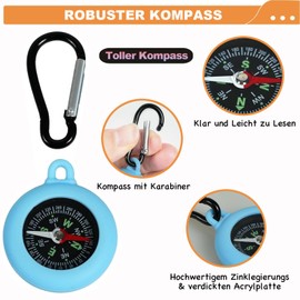 Cveenk Pack of 9 Mini Compass Children, Key Holder with Compass and Carabiner, Portable Waterproof Keyring Compass Pendant for Outdoor Holiday Camp, Camping, Hiking, Travel