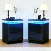 15" Black Nightstand Set of 2 with LED Lights, Modern