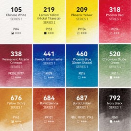 PHOENIX Professional Watercolor Paint Set - 12 Colors Half Pan Water Color Paint Palette with Tin Box, Portable Travel Watercolors for Adults, Artists