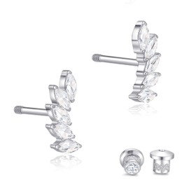 Limerencia Hypoallergenic Titanium Screw Back Earrings Implant Grade Cubic Zirconia G23 20G Ear Crawler Studs Earrings for Sensitive Ear Cartilage Jewelry