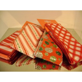 LORD & TAYLOR RED STRIPED & POLKA DOT MIXED WIRED CHRISTMAS RIBBON  4 PACK
