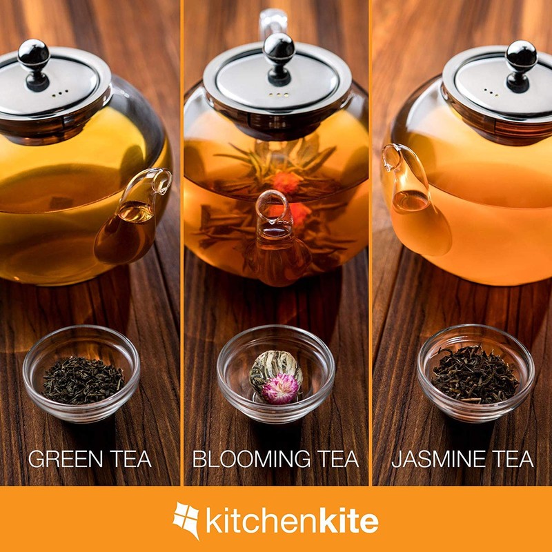 Kitchen Kite Glass Teapot Set with 4 Double Wall Teacups