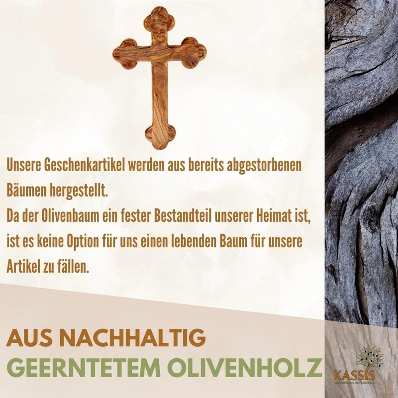 Kassis Geschenkartikel Olive Wood Cross Crucifix Wall Cross Simple with