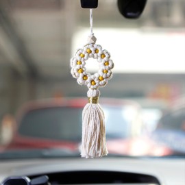 Crochet Flower Rear View Mirror Accessories, Handmade Chrysanthemum Car Hanging Ornament, Cute Crochet Car Accessories for Women Interior Car Mirror Hanging Accessories Car Decor/ Home Pendants