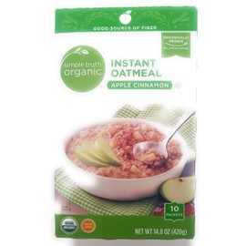 Simple Truth USDA Organic Instant Oatmeal Apple Cinnamon 10 Packets Non GMO (Pack of 2)