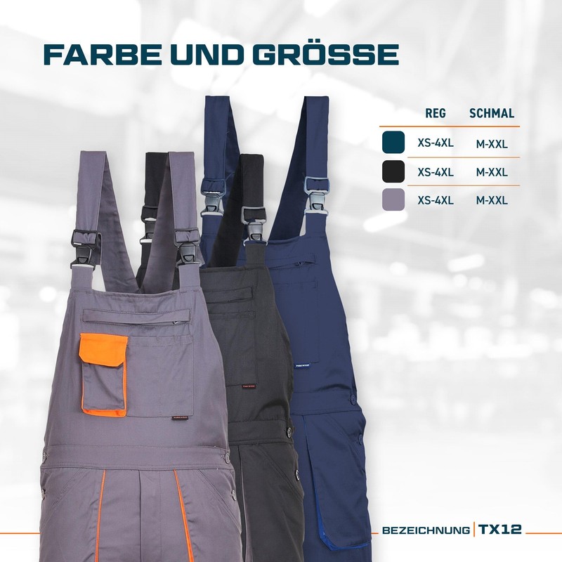 Portwest Portwest Texo Kontrast Latzhose, Größe: L, Farbe: Schwarz, TX12BKRL