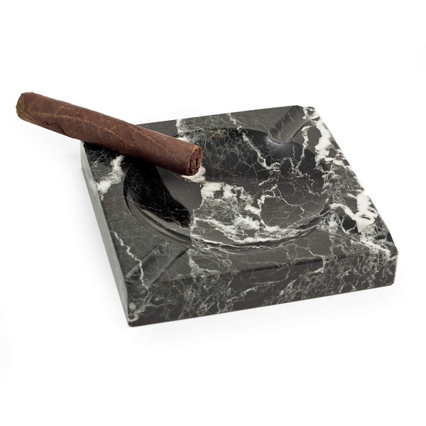 Custom Personalized black genuine zebra marble four cigar ashtray by Bey-Berk