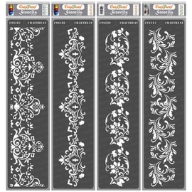 CrafTreat Floral Border Stencils for Painting on Wood, Canvas, Paper, Floor, Wall and Tile - Border I, Border II, Border III and Border V - 4 Pcs - 3x12 Inches Each - Reusable DIY Craft Stencils