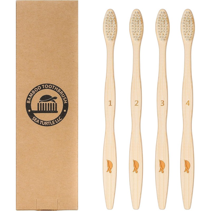 SeaTurtle Cepillos de Dientes de Bambú con Cerdas Vegetales Compostables