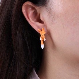 Inateannal Vintage Cute Fox Earrings Fox Cartoon Drop Earrings Asymmetrical Fox Stud Earrings Resin Fox Earrings 3D Animals Fox Earrings Jewellery for Women Girls, Zinc, No Gemstone