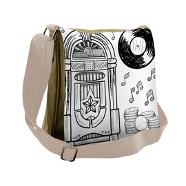 Ambesonne Retro Messenger Bag, Music Box Notes Coins, Unisex Cross-body